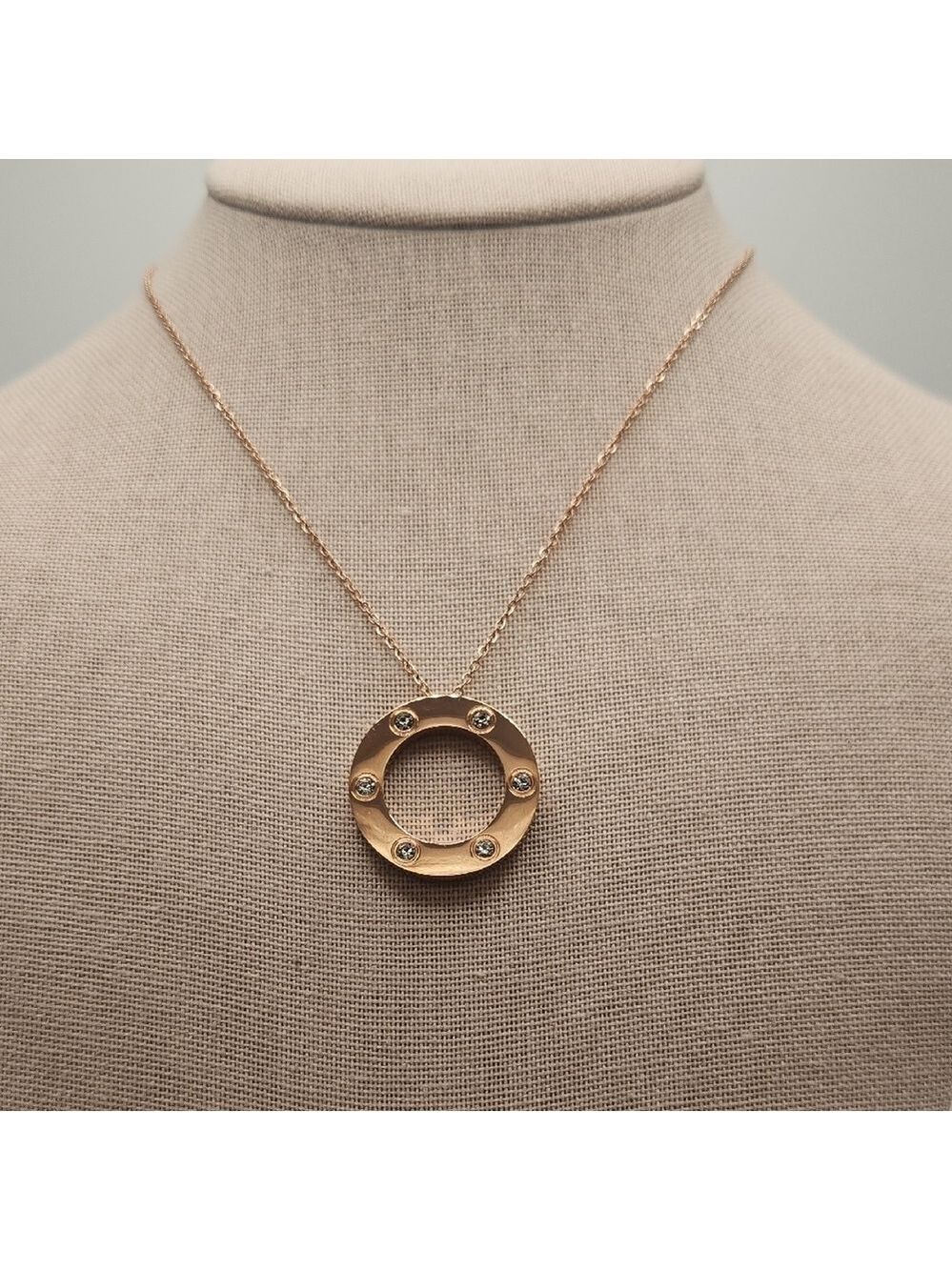 18k Rose Gold Plated Stainless Steel Necklace, Round Pendant  Simulated Stones